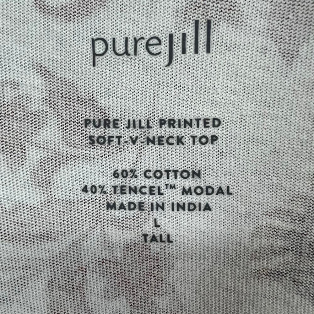 J Jill Pure Printed Soft V Neck Top Large Tall White Tan Floral Casual Boho Chic - Picture 12 of 14